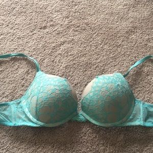 Tan & teal push up bra 32C